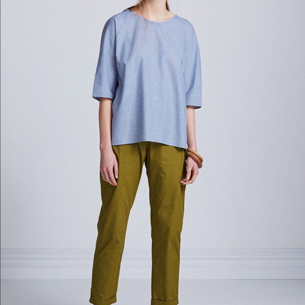 Kowtow Great Tale Top in Blue Chambray